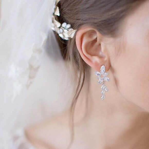 🆕 Women Silver Pearl Drop Earrings Dainty Wedding Diamond Fashion Jewelry Gift - Picture 2 of 7